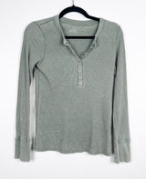 Aerie Women's Long Sleeve Ribbed Henley Green Sz M Photo 0