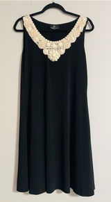 Vintage 90s Ronni Nicole Sleeveless Black Shift Dress Crochet Beaded Collar Sz 8 Photo 0