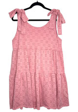SPLA Eyelet Tie Shoulder Tiered Mini Dress Size Large Pink Cottagecore Easter Photo 0