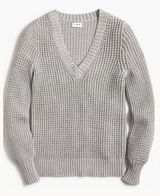 J.Crew‎ Womens Gray Textured 100% Cotton Waffle Knit V-Neck Sweater AK361 XS Photo 0