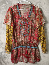 Vintage Boho Paisley Tunic Top Beaded Neckline Sheer‎ Blouse Peasant Festival XL Photo 0