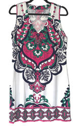 Joyous & Free Large Pink Green Paisley Beaded V-Neck Sleeveless‎ Shift Dress Photo 0