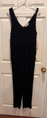 NWT Mele‎ E Pere Womens Black V-Neck Surplice Sleeveless Jumpsuit Size L Travel Photo 0