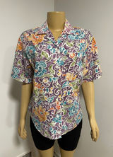 Picture Perfect Vintage Floral Button Down Shirt Short Sleeve Purple Teal Large Photo 0