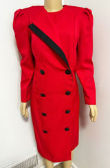 The Jones Girl Vintage 80s Red Double Breasted Puff Shoulder Sheath Dress 12 Photo 0