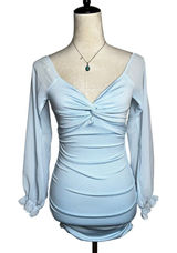 Lucy in the Sky‎ Baby Blue Mesh Sleeve Mini Dress XS | Romantic Pastel Soft Girl Photo 0