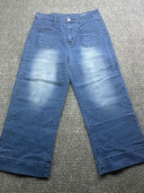 Womens XL 32x24 Wide Leg Cropped Jeans High Rise Patch Pocket Medium Blue Denim Photo 0