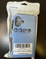 iPhone 16 6.1” Case Wallet Case Floral Wristlet Blue Card Holder Phone FC7 Photo 0