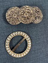 Lot of 2 Vintage Belt Buckles Rhinestones Boho Gold Tone‎ Chunky Statement Photo 0
