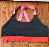 Wilo Women’s Black Sports Bra Pink Straps and Coral Band Size Medium Photo 0