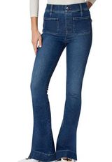 Spanx Size Large Flare Jeans With Patch Pockets in Authentic Blue Photo 0