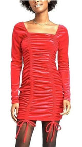 Wild Fable Long Sleeve Ruched Red Velvet Bodycon Dress Size M Photo 0