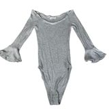 Abercrombie Fitch Gray Ribbed Off Shoulder Bell Sleeve Bodysuit Womens S Photo 0