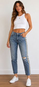 Pilcro and the Letterpress Anthropologie Slim Boyfriend Side Stripe Jeans Womans Photo 0