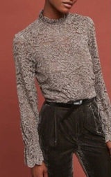 Anthropologie Eri + Ali Women Top Sz M NWT Taupe Brown Velvet Floral Delano Lace Photo 0