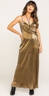 SHOW ME YOUR MUMU Jane Jumpsuit Gold Metallic Wrap Tie‎ Waist Party Glam Small Photo 0