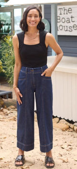 MAYE Goldie Wide Leg Crop Jeans Sz XL Indigo Blue NEW Photo 0