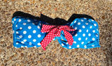 Pinup Bikini Top Vintage Y2K Retro XS/S Blue Strapless w/ Red Bow Photo 0