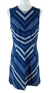 Maeve Blue Chevron Fit And Flare Sleeveless Casual Summer Midi Dress Cotton‎ 10 Photo 0