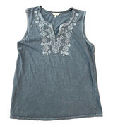 Lucky Brand Peasant Tank Top Large Embroidered Teal Photo 0