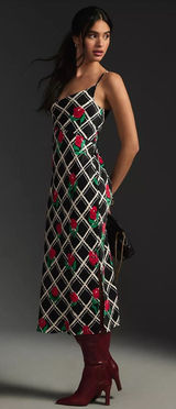anthropologie elyse slip dress rose floral print midi dress Photo 0