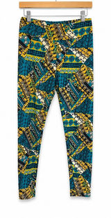 LuLaRoe Womens Leggings Sz TC Blue Yellow‎ Black White Art Deco 12 14 16 18 Photo 0