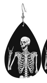 Gothic Skull‎ Faux Leather Teardrop Halloween Earrings Faux Fashion Jewelry Photo 0