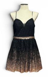 B. Darlin Mini Prom Cocktail Party Dress Lace Sequin Black Copper 15/16 Photo 0