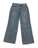 RSQ Low Rise Baggy Jeans Size 25 Distressed Knee Wide Leg Y2K Skater Light‎ Wash Photo 0