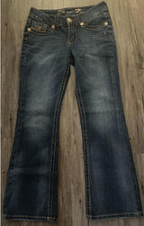 VTG Seven7 Bootcut Jeans Sz 6P Blue Dark Wash Embroidered Photo 0