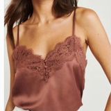 Abercrombie & Fitch Womens Sz Small Satin Lace Trim Cami Dusty Rose Pink Buttons Photo 0