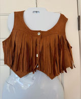 Rust Faux Suede Fringe Crop Vest Western Boho Size M Photo 0