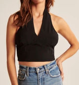 Abercrombie & Fitch Deep V Halter Crop Top Size XL Black Sexy Going Out Clubwear Photo 0