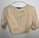 Shein Wm Med Crop Peasant top mid sleeve beige tan cream color Renaissance Photo 0