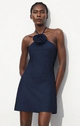 Navy denim halter mini dress Photo 0