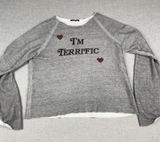 Wildfox T-Shirt Womens M Gray Crew Neck Long Sleeve Fleece I'm Terrific Hearts Photo 0