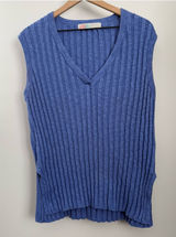Free People Large Veda Long Sweater Vest Blue Iris Beach Resort Vacation Relaxed Photo 0