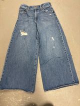 Express Distressed High Rise Wide Leg Crop Jeans Womens 2 Regular Photo 0