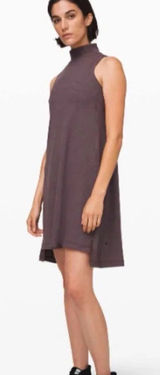 Lululemon Gone for the Week Dress Mock Neck Ribbed Sleeveless Swing MidiTaupe S Photo 0