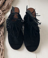 LUCKY BRAND Womens Liennah Black Fringe Heels Size 8 Photo 0