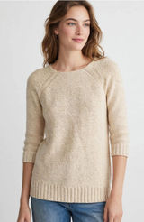 Lauren Ralph Lauren Women’s L Cream Ivory V-Neck Cotton Blend Knit Sweater Photo 0