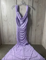 Womens Lg Lavender Ruched Cowl Neck Maxi Gown Sleeveless Purple Sexy Long Dress Photo 0