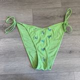 Aerie Lime Green Floral Embroidered Cheekiest Side Tie Bikini Bottom Large‎ L Photo 0