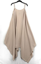 SHEIN Beige Handkerchief Hem Midi Dress Flowy Minimalist Boho Chic Lagenlook SM Photo 0