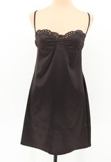 Black Satin Lace Mini Dress Lingerie Chemise Open Back Party Cocktail LBD Size M Photo 0