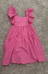 boutique flutter sleeve hot pink fit and flare midi dress Photo 0