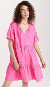 Velvet Noor Linen Ruffle Mini Dress in Tahini‎ Pink Sz M oversized fit C25 Photo 0