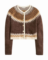 J.CREW Cardigan Brown Brushed Yarn Fair Isle Alpaca Wool Sweater Fuzzy Large Photo 0