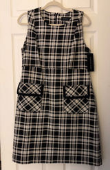 Andrew Marc Black and White Plaid Sleeveless A-Line Dress Photo 0