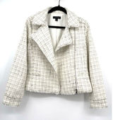 Ann Taylor Tweed Plaid Moto Jacket Sz 6 Cream Black Gold Stylish Office Career Photo 0